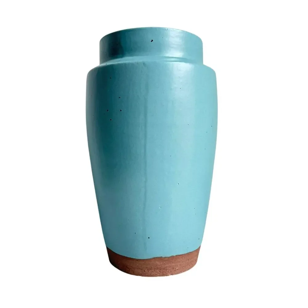 West Elm Turquoise Ceramic Vase Contemporary Modern Minimalist Farmhouse Decor